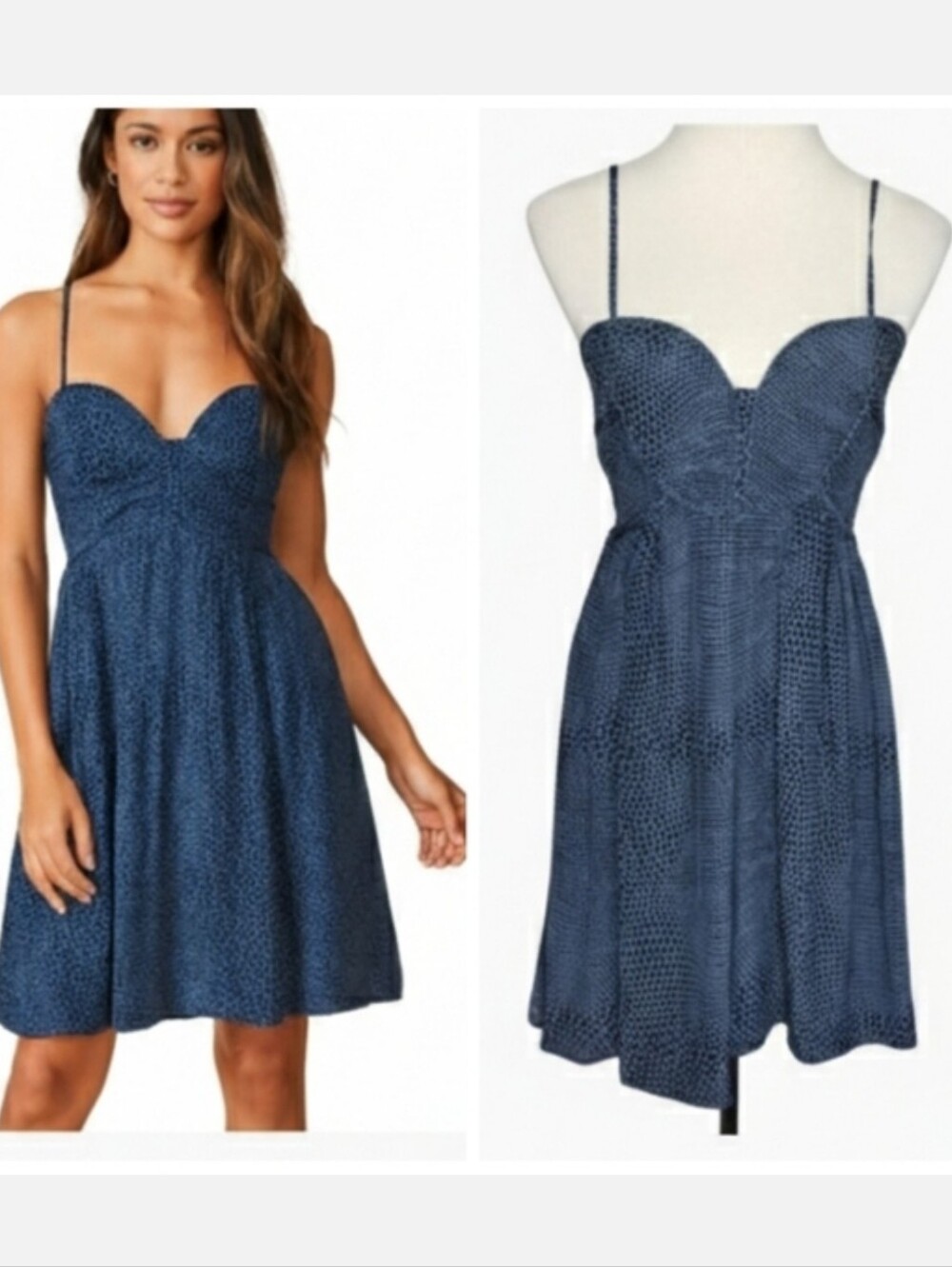 Parker Pleated Bustier Sundress Dark Turquoise blue & black print Size small NWT